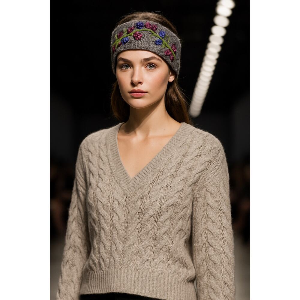 Lost Horizons Wool Embroidered‎ Knit Headband – Floral Winter Ear Warmer